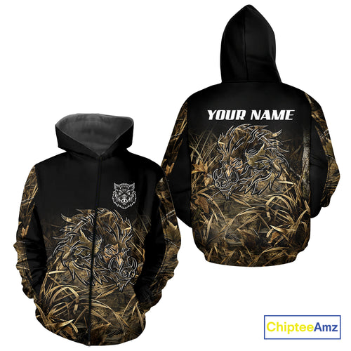 Wild Boar Hunting Camouflage 3D Custom Name Shirts, Custom Boar Hunting Gifts NBT207