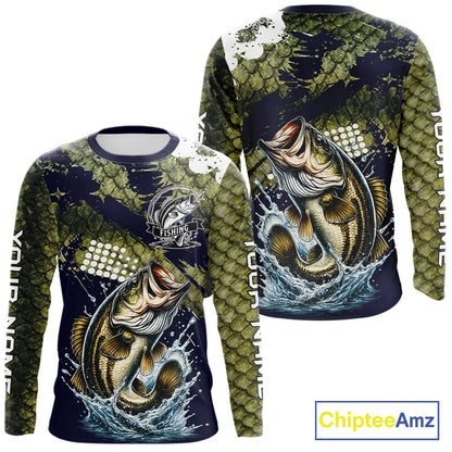 Custom Bass Fishing Green Bass Scales Fishing Shirts For Men, Bass Fishing Shirts NBT470