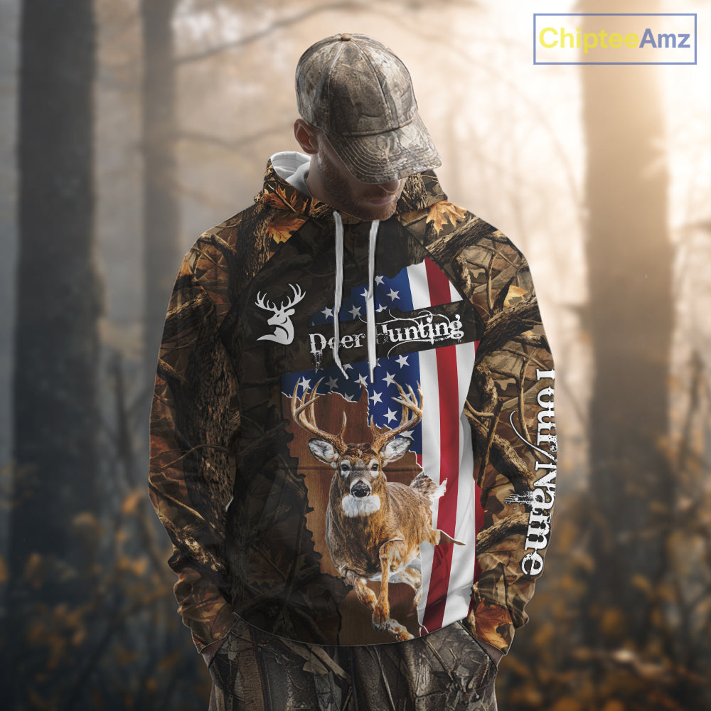 Forest Camo Deer Hunting Shirt American Flag Full All Over 3D Printed Hoodie For Men NBT321