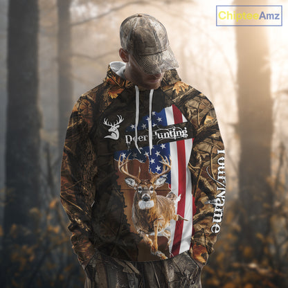 Forest Camo Deer Hunting Shirt American Flag Full All Over 3D Printed Hoodie For Men NBT321