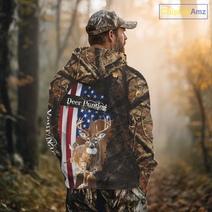 Forest Camo Deer Hunting Shirt American Flag Full All Over 3D Printed Hoodie For Men NBT321