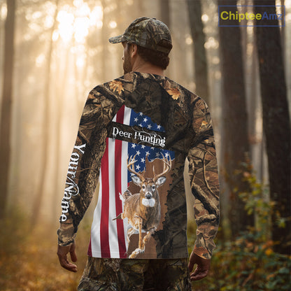 Forest Camo Deer Hunting Shirt American Flag Full All Over 3D Printed Hoodie For Men NBT321
