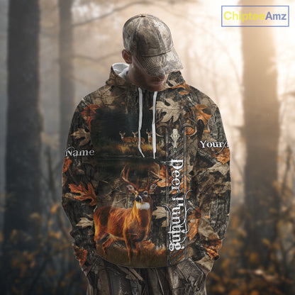 Whitetail Deer Hunting Custom Name Camo Shirt, Hunting Hoodie Camouflage Deer Shirts NBT333