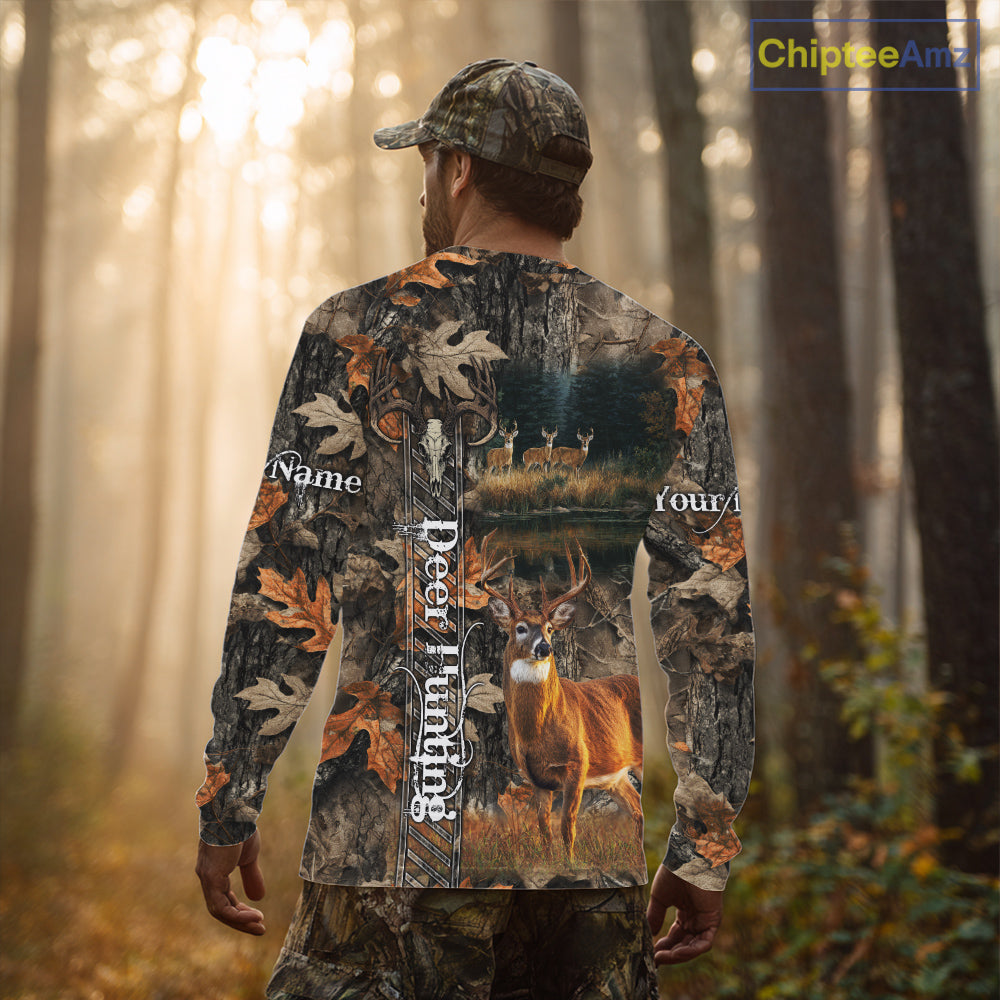 Whitetail Deer Hunting Custom Name Camo Shirt, Hunting Hoodie Camouflage Deer Shirts NBT333