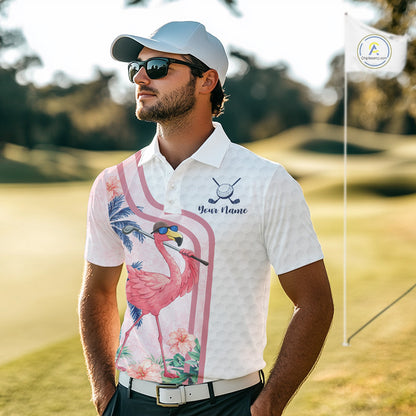 Funny Mens Golf Polo Shirt Custom Pink And White Tropical Flamingo Patter,White Golf Shirt NBT479