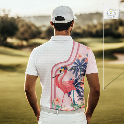 Funny Mens Golf Polo Shirt Custom Pink And White Tropical Flamingo Patter,White Golf Shirt NBT479