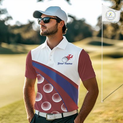 Red funny golf balls pattern on mens custom name golf polo shirt