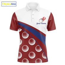 Load image into Gallery viewer, Funny golf balls pattern mens golf polo shirt custom name - red front view