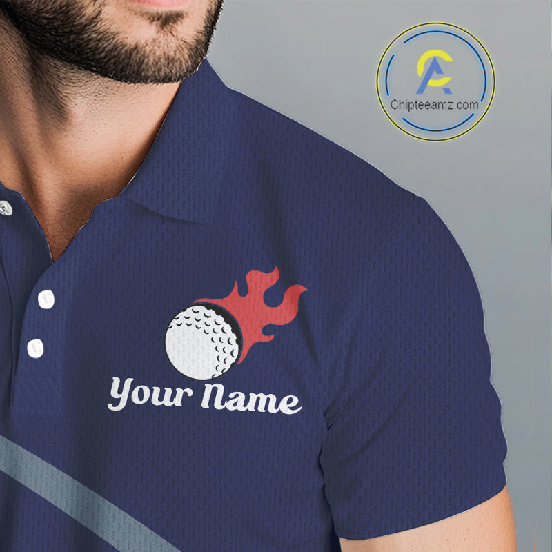 Funny Golf Balls Pattern Mens Golf Polo Shirts Custom Name Golf Apparel For Men | Blue NBT740