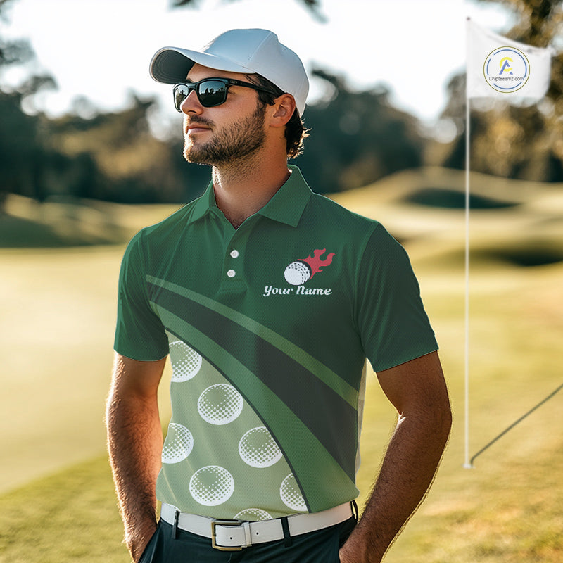 Funny Golf Balls Pattern Mens Golf Polo Shirts Custom Name Golf Apparel For Men | Green NBT741