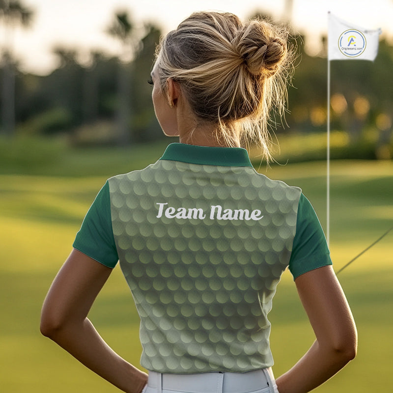 woman in funny golf balls womens green golf polo shirt with team name 