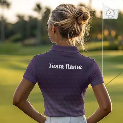 woman in funny golf balls womens purple golf polo shirt with team name 