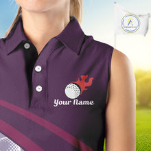 Load image into Gallery viewer, close up funny golf balls pattern on womens purple golf polo shirt for ladies
