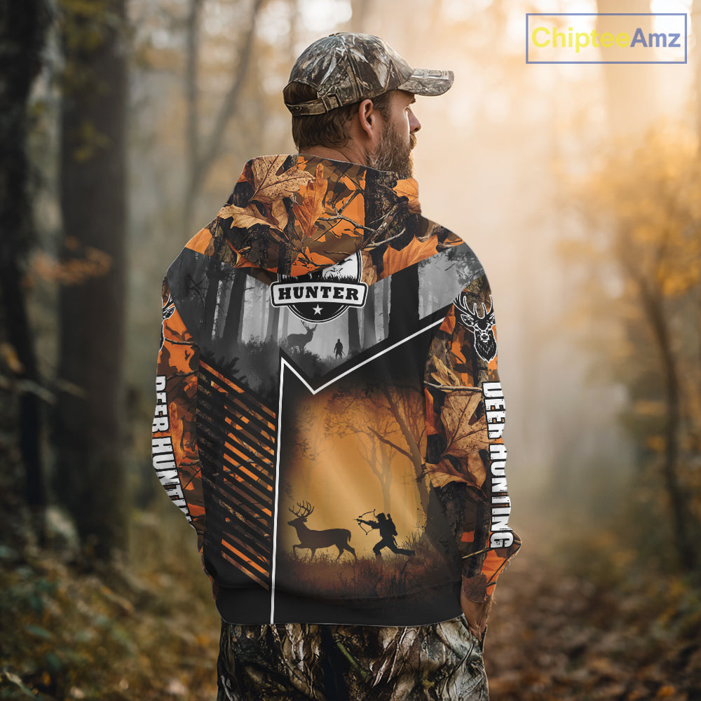 Orange Camo Deer Bow Hunting Custom Name Shirts - Best Hunting Apparel, Hunting Gifts for Men NBT42