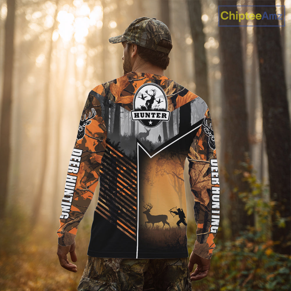 Orange Camo Deer Bow Hunting Custom Name Shirts - Best Hunting Apparel, Hunting Gifts for Men NBT42
