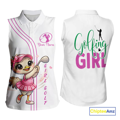 Funny Ostrich Womens Sleeveless Golf Polo Shirts, Cute Womens Golf Shirts, Girls Golf Shirts NBT495