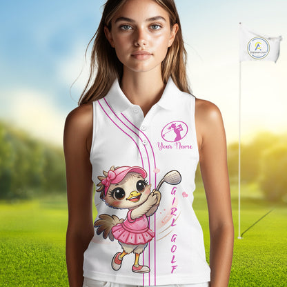 Funny Ostrich Womens Sleeveless Golf Polo Shirts, Cute Womens Golf Shirts, Girls Golf Shirts NBT495