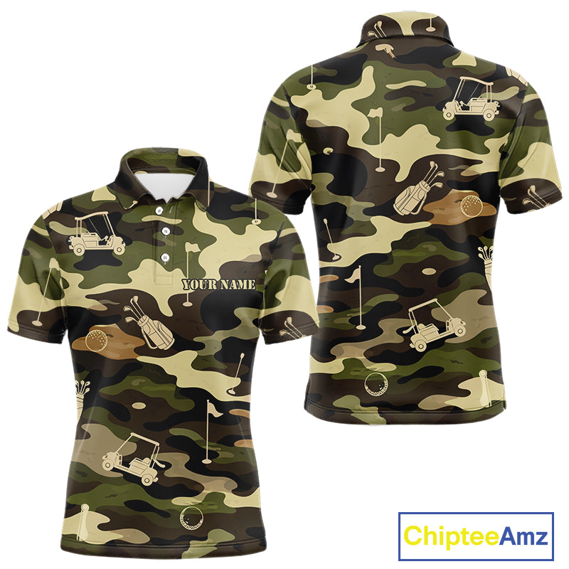 Green Camo Mens Golf Polo Shirts Custom Golf Attire For Men, Personalized Golfer Gifts NBT626