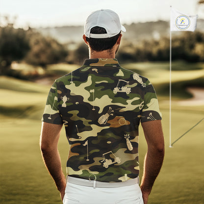 Green Camo Mens Golf Polo Shirts Custom Golf Attire For Men, Personalized Golfer Gifts NBT626