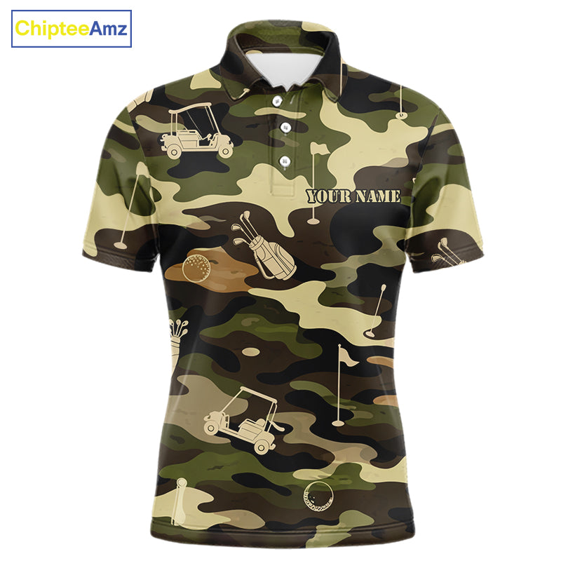 Green Camo Mens Golf Polo Shirts Custom Golf Attire For Men, Personalized Golfer Gifts NBT626