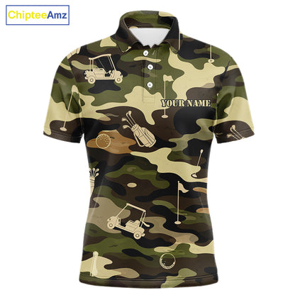 Green Camo Mens Golf Polo Shirts Custom Golf Attire For Men, Personalized Golfer Gifts NBT626