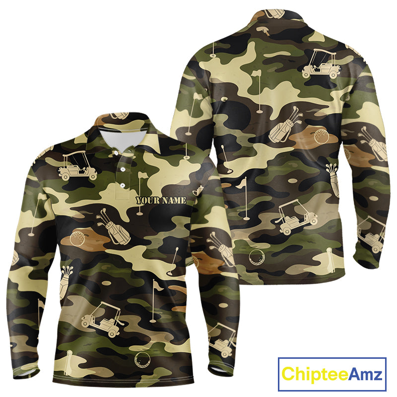 Green Camo Mens Golf Polo Shirts Custom Golf Attire For Men, Personalized Golfer Gifts NBT626