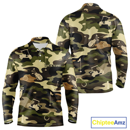 Green Camo Mens Golf Polo Shirts Custom Golf Attire For Men, Personalized Golfer Gifts NBT626