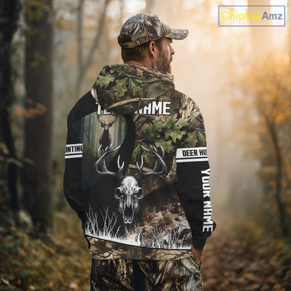 Camo Deer Hunting Shirt with Antlers Skull – Personalized Hunting Clothes, Hunting Gifts for Men NBT43