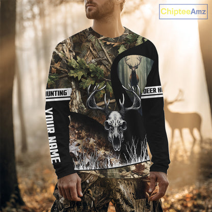 Camo Deer Hunting Shirt with Antlers Skull – Personalized Hunting Clothes, Hunting Gifts for Men NBT43