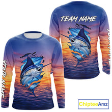 Load image into Gallery viewer, Marlin Fishing Sunset Custom Fishing Long Sleeve Shirt, Marlin Offshore Fishing Apparel NBT853