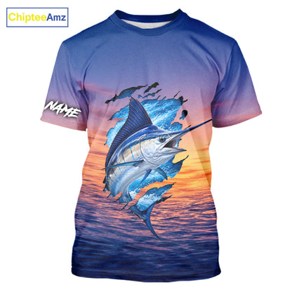 Marlin Fishing Sunset Custom Fishing T-Shirt, Marlin Offshore Fishing Apparel NBT853