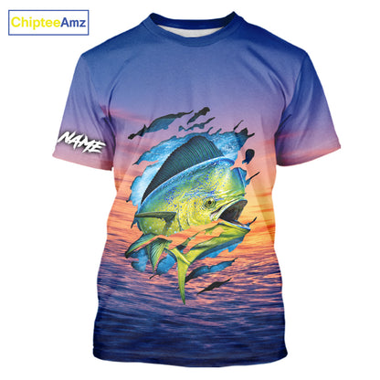 Mahi Mahi Fishing Sunset Custom Fishing T-Shirt, Mahi Mahi Offshore Fishing Apparel NBT854