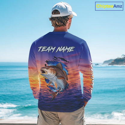 Redfish Fishing Sunset Custom Fishing Long Sleeve Shirt, Redfish Offshore Fishing Apparel NBT855