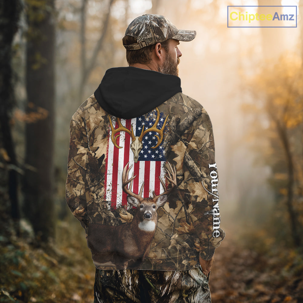 American Flag Whitetail Deer Camo Hunting Shirt, Best Hunting Clothes for Deer Hunting Season NBT64