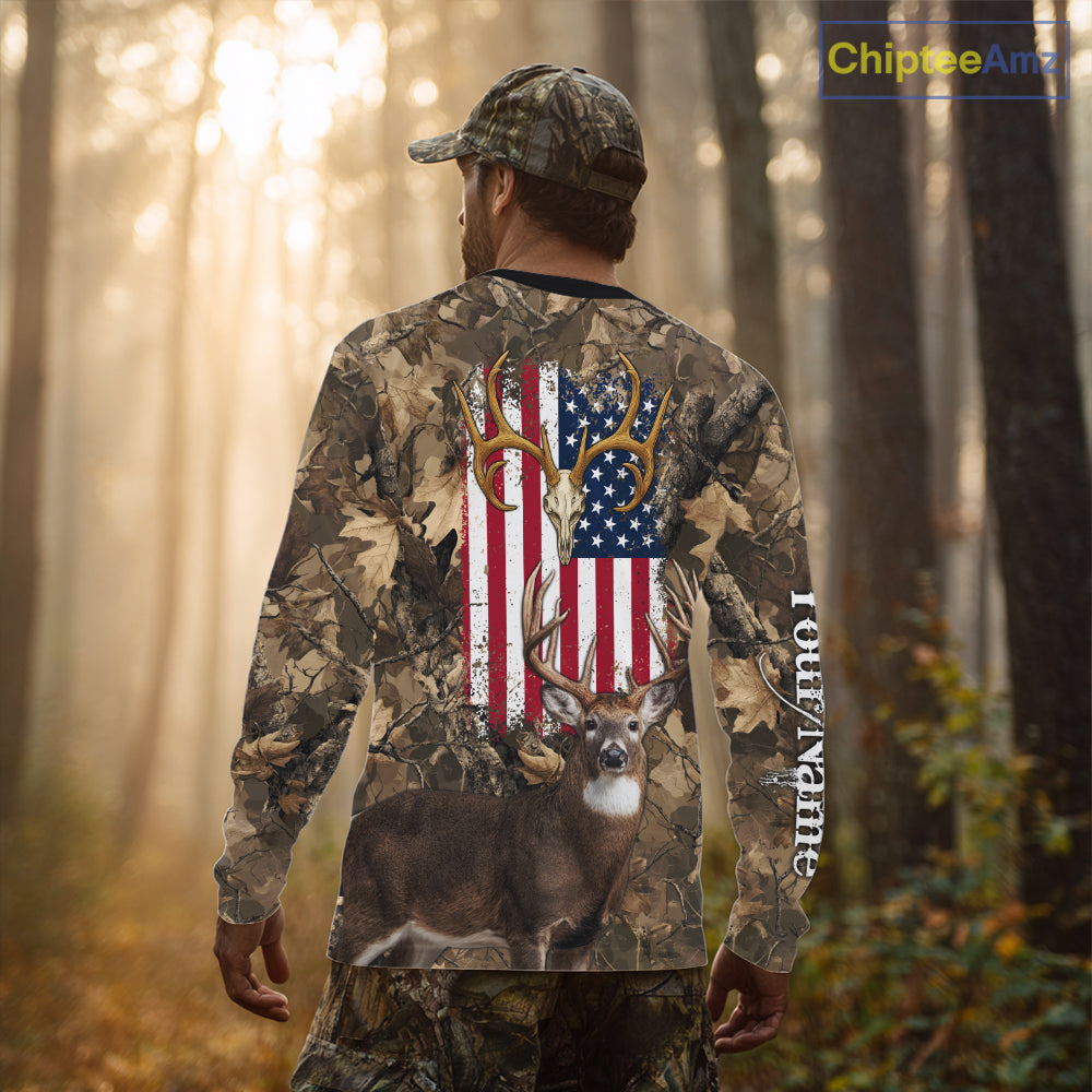 American Flag Whitetail Deer Camo Hunting Shirt, Best Hunting Clothes for Deer Hunting Season NBT64