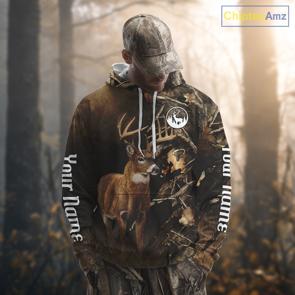 Deer Hunting Brown Camouflage Custom Name 3D Printing Shirt for Men, Deer Hunting Gifts NBT160