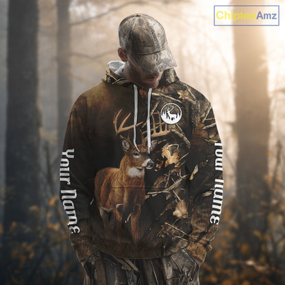 Deer Hunting Brown Camouflage Custom Name 3D Printing Shirt for Men, Deer Hunting Gifts NBT160