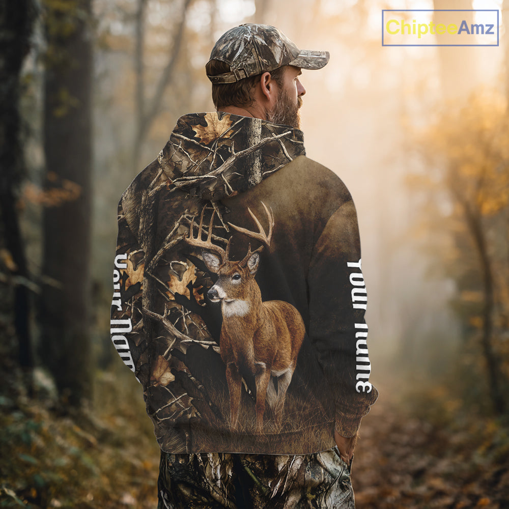 Deer Hunting Brown Camouflage Custom Name 3D Printing Shirt for Men, Deer Hunting Gifts NBT160
