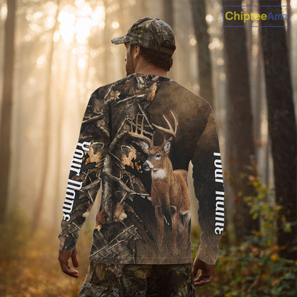 Deer Hunting Brown Camouflage Custom Name 3D Printing Shirt for Men, Deer Hunting Gifts NBT160