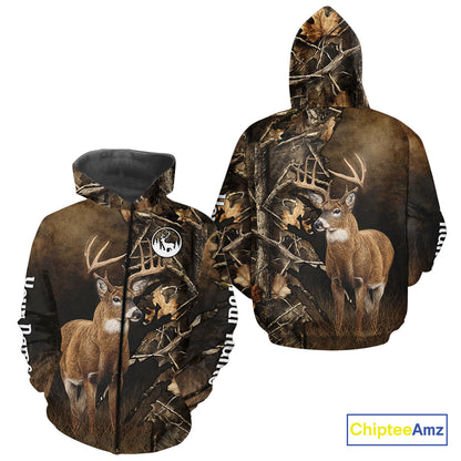 Deer Hunting Brown Camouflage Custom Name 3D Printing Shirt for Men, Deer Hunting Gifts NBT160