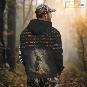 Deer Hunting Orange Camo US Flag All Over Print Custom Name, Hunting Gifts for Men NBT246