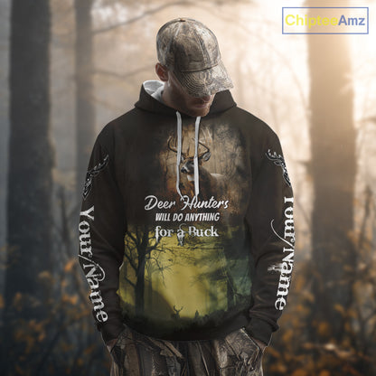 Best Brown Camo Deer Hunting Clothes Custom Name Whitetail Deer Design Hunting Gifts NBT78