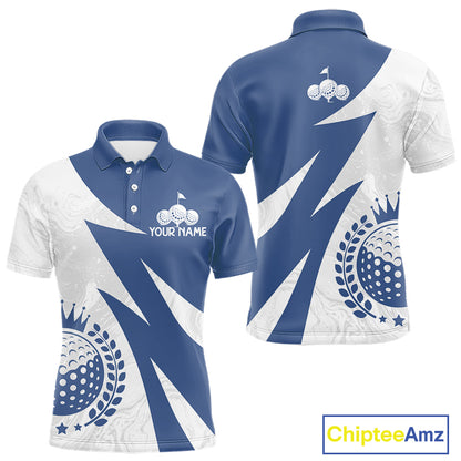 Mens Golf Polo Shirts Custom Name Navy Blue And White Golf Shirt, Golf Attire NBT671