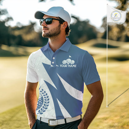 Mens Golf Polo Shirts Custom Name Navy Blue And White Golf Shirt, Golf Attire NBT671