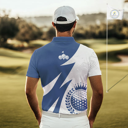Mens Golf Polo Shirts Custom Name Navy Blue And White Golf Shirt, Golf Attire NBT671