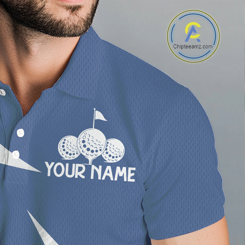 Mens Golf Polo Shirts Custom Name Navy Blue And White Golf Shirt, Golf Attire NBT671