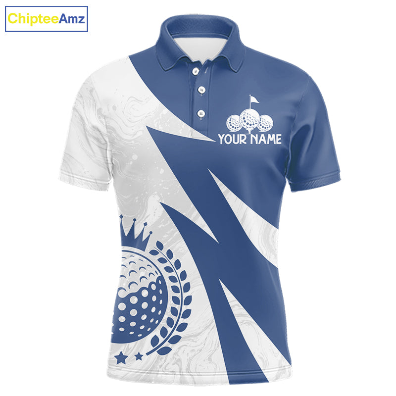 Mens Golf Polo Shirts Custom Name Navy Blue And White Golf Shirt, Golf Attire NBT671