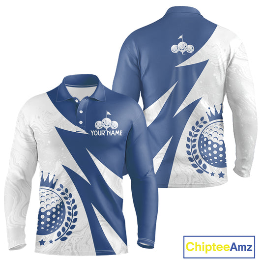Mens Golf Polo Shirts Custom Name Navy Blue And White Golf Shirt, Golf Attire NBT671