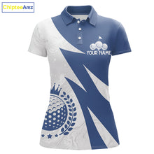 Load image into Gallery viewer, Womens Golf Polo Shirts Custom Name Navy Blue And White Golf Shirt, Golf Attire NBT671