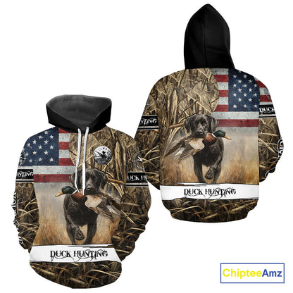 Duck Hunting Waterfowl Camo US Flag Black Labrador Retriever Dog Shirts, Duck Hunting Gifts NBT80